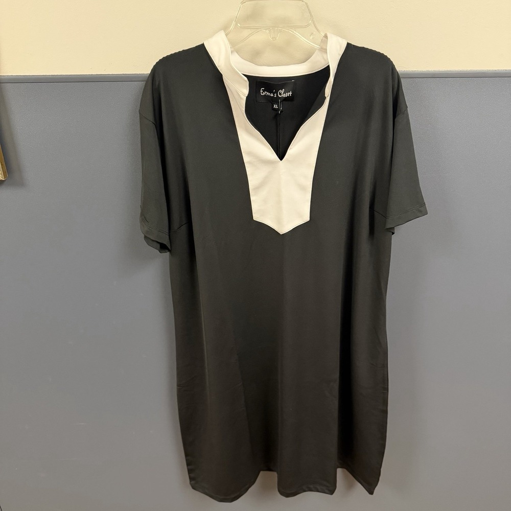 Erma's Closet Women's Shift Color Block Dress Size XL Black & White‎ V Neck NWT